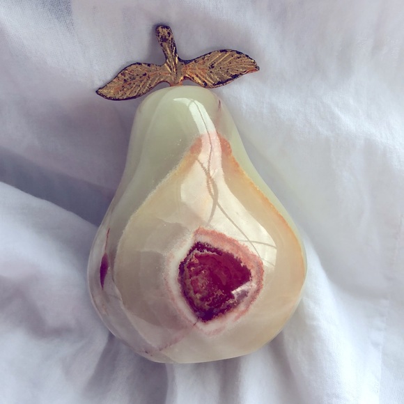 Onyx Pear Decorative Fruit. Gold/Brass Stem. Solid Onyx Marble. - Picture 3 of 11